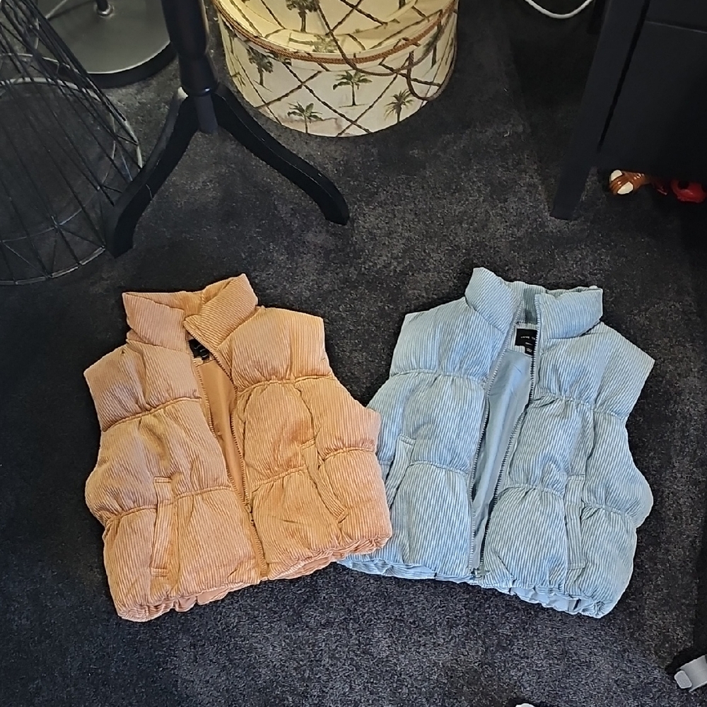 Love Tree Tan And Blue Corduroy Jacket Vest